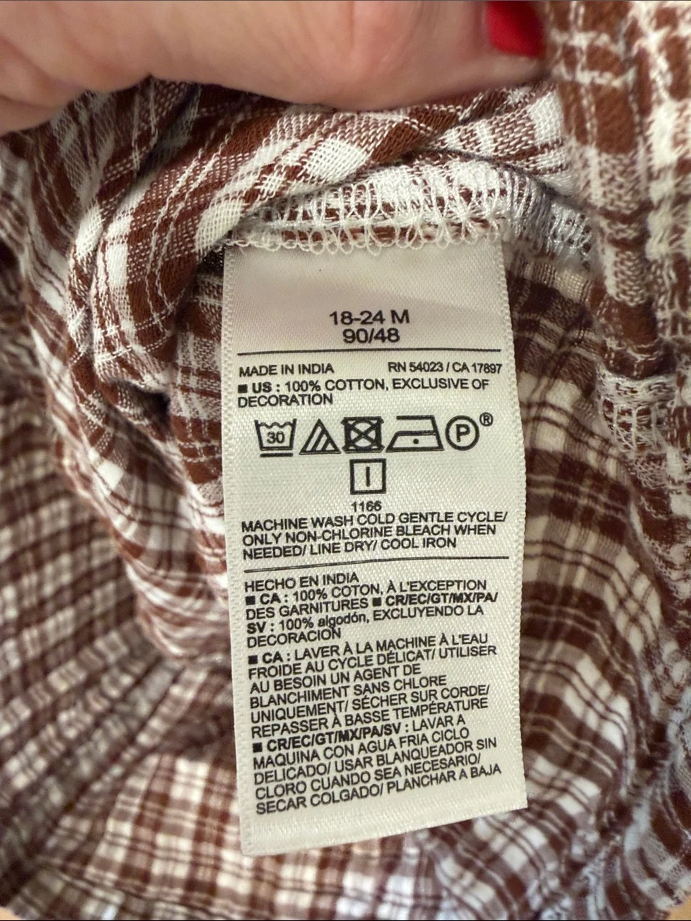 Old Navy Girls' Brown 100% Cotton Plaid Button-Front Top with Lace Trim 24m NWOT